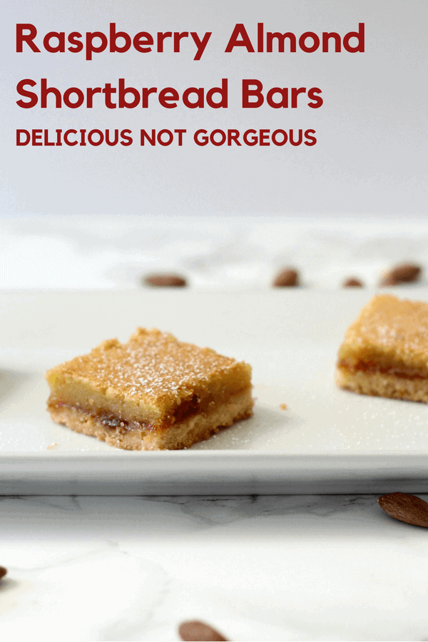 If you're looking for a special occasion bar cookie, these layered almond shortbread bars are perfect. #raspberry #almond #shortbread #barcookies