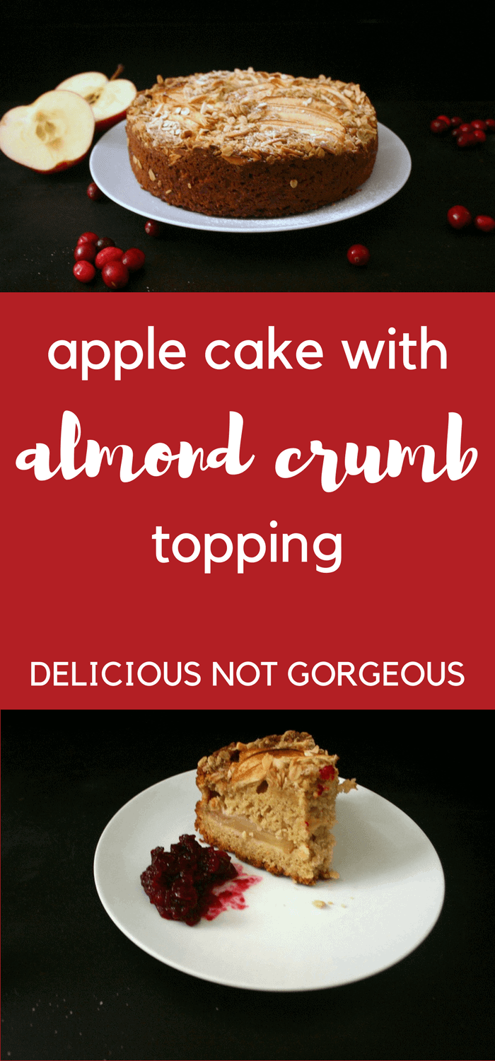 Make sure you make this apple cake with almond crumb topping while cranberries and apples are still in season! #cranberry #fallbaking #cakes #almond