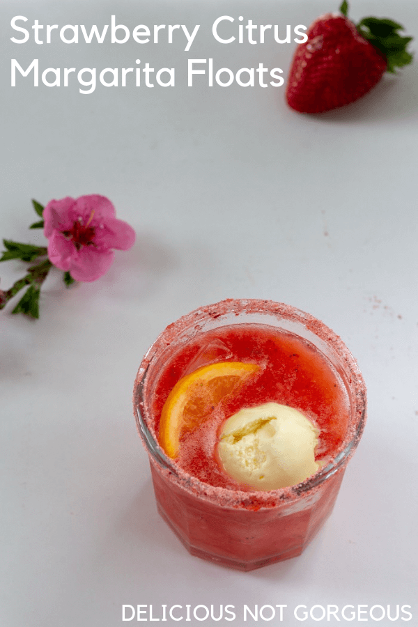Drink up! Toast to spring and summer with a fruity strawberry citrus margarita float. #strawberry #citrus #margarita #tequila