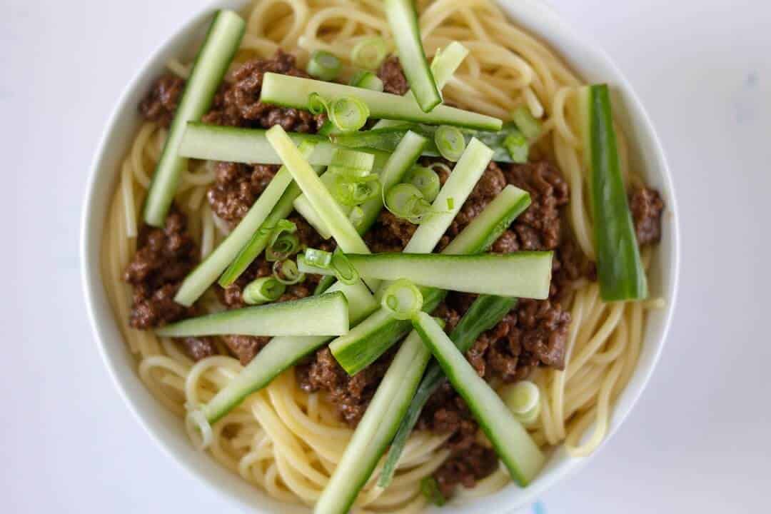 The base of the sauce for zha jiang mian comes from sweet bean sauce, which you can find in Asian or Chinese grocery stores. #chinese #asian #noodles