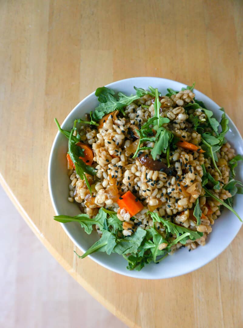 Miso Barley Pilaf with Mushrooms - Delicious Not Gorgeous