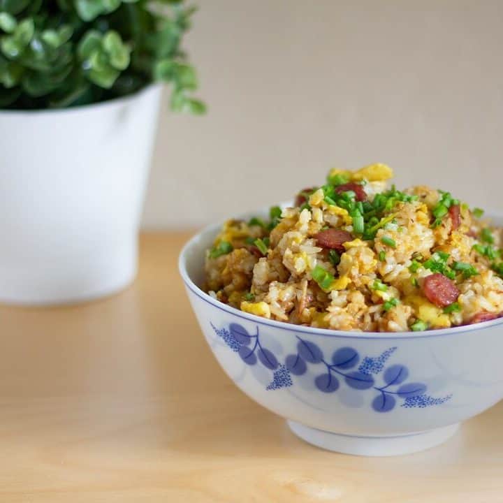 This salted fish fried rice is a tasty Cantonese way to make fried rice, and tastes savory from the salted fish (haam yu) and sausage (lap cheong).